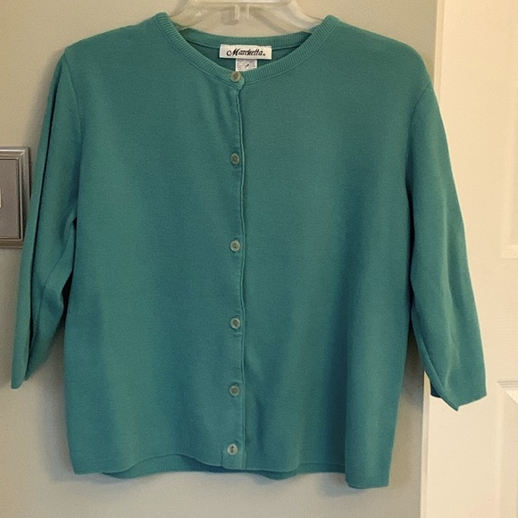 Marchetta Cotton Cardigan Sweater Top Teal Blue Green Women’s S Small 4-6 EUC - Picture 4 of 5